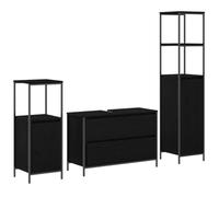 HETFTJN Ensemble de Mobilier de Salle de Bain 3 Pcs en Bois d'Ingénierie Chêne Noir, Meuble sous Vasque et Deux Armoires de Rangement, Style Contemporain avec Pieds en Métal
