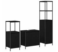 HETFTJN Ensemble de Mobilier de Salle de Bain 3 Pièces en Bois d'Ingénierie Chêne Noir, Comprenant 1 Meuble sous Vasque et 2 Colonnes de Rangement avec Portes et Miroir Intégré