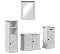 HETFTJN Ensemble de Mobilier de Salle de Bain 4 Pcs Blanc Antique, Meuble de Rangement en Bois de Pin Massif avec Meuble sous Vasque, Deux Armoires et Miroir Rustique
