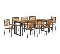 HETFTJN Ensemble de Salle à Manger pour Jardin 9 Pièces, Salon de Jardin en Poly Rotin et Bois d’Acacia, Table à Dîner 140x80cm et 8 Chaises, Mobilier d'Extérieur Moderne Noir et Marron