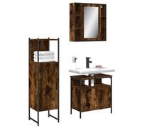 HETFTJN Ensemble de salle de bain 3 pièces en bois fumé 60 x 60 cm avec armoire à miroir, meuble sous-vasque, armoire haute moderne et robuste, pour toilettes d'invités, petites salles de bains