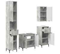 HETFTJN Ensemble de salle de bain 4 pièces : meuble sous lavabo 60,5 × 33,5 × 61 cm, gris béton, bois/métal, compact, montage, petites salles de bains/WC d'invités