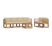 HETFTJN Ensemble de Salon de Jardin 7 Pièces en Bois d'Acacia Massif, Canapé d'angle Modulable avec Coussins Beige et Table Basse, Salon de Terrasse et Patio, Design à Lattes