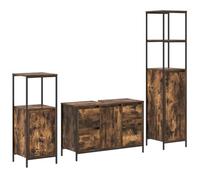 HETFTJN Ensemble Meuble de Salle de Bain 3 Pièces, Mobilier Moderne avec Meuble sous Vasque et 2 Colonnes de Rangement, Structure en Bois d'Ingénierie, Chêne Fumé et Noir