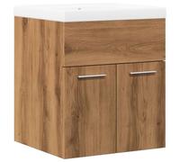 HETFTJN Ensemble Meuble Salle de Bain 2 Pièces, Meuble sous Vasque en Bois d'Ingénierie Chêne Artisanal et Lavabo en Céramique Blanc, Buffet de Rangement Toilette 41x38,5x46 cm