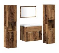 HETFTJN Ensemble Meuble Salle de Bain Suspendu 4 Pièces en Bois d'Ingénierie, Set de Toilettes avec 1 Meuble sous Vasque, 1 Miroir et 2 Grandes Colonnes de Rangement Murales