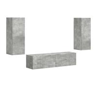 HETFTJN Ensemble Meuble TV Mural 2 Pièces en Bois d'Ingénierie Gris Béton, Meuble de Salon Suspendu avec Portes et Étagères pour Rangement et Décoration Multimédia