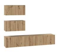 HETFTJN Ensemble Meuble TV Mural Moderne 4 Pièces, Meuble Télé Suspendu en Bois d'Ingénierie, Buffet de Rangement de Salon avec Portes à Charnières, Chêne Artisanal