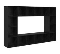 HETFTJN Ensemble Meuble TV Mural Suspendu 4 Pièces Noir, Bibliothèque Colonne de Rangement Salon en Bois d'Ingénierie pour Éléments Déco et Livres, 37 x 37 x 142,5 cm