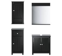 HETFTJN Ensemble Meubles de Salle de Bain 4 Pièces Berg Noir Bois de Pin Massif avec Meuble sous Vasque, Armoire Murale, Colonne de Rangement sur Pied et Miroir avec Étagère