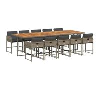 HETFTJN Ensemble Repas de Jardin 11 Pièces en Résine Tressée Grise, Salon Encastrable avec 1 Table en Bois d'Acacia et 10 Chaises avec Coussins pour Terrasse et Extérieur