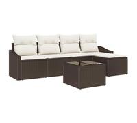 HETFTJN Ensemble Salon de Jardin 6 Pièces en Résine Tressée Marron et Crème, Canapé Modulaire d'Extérieur 4 Places avec Table Basse et Pouf pour Terrasse, Cour et Balcon