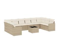 HETFTJN Ensemble salon de jardin en polyrotin beige 62 cm, canapé d'angle, canapé central, table basse, résistant aux UV, espace de rangement pour balcon, terrasse, jardin, salon