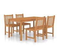 HETFTJN Ensemble Table et Chaises de Jardin 5 Pièces, Salon de Jardin en Bois de Teck Massif avec Finition à l'eau, Table de Repas 160x80 cm et 4 Chaises pour Extérieur et Intérieur