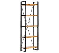HETFTJN Étagère à livres 60 x 30 x 180 cm Mango bois massif et acier 5 compartiments Style industriel rétro robuste et durable pour salon, bureau, cuisine, couloir