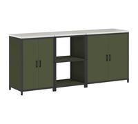 HETFTJN Étagère de cuisine 3 pièces vert olive 210 x 50 x 92 cm en acier laminé à froid avec beaucoup d'espace de rangement et 4 portes Design moderne robuste et durable pour cuisine, salle à manger