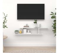 HETFTJN Étagère murale pour TV - Blanc - 125 x 18 x 23 cm - Étagère flottante moderne en matériau bois avec design asymétrique - Pour salon, bureau et couloir