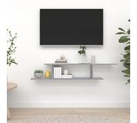 HETFTJN Étagère murale pour TV - Gris - Sonoma - 125 x 18 x 23 cm - En matériau dérivé du bois - Étagère flottante avec design asymétrique - Pour salon et salle de bain