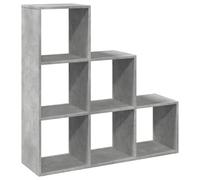 HETFTJN Étagère séparatrice de pièce à 3 Niveaux, bibliothèque à 6 Compartiments, Meuble de Rangement Design escalier en Bois d'ingénierie, Gris béton, 99x29x99 cm