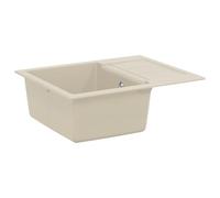 HETFTJN Évier de cuisine, beige, 620 x 500 mm, en 80 % quartz et 20 % résine, design moderne, résistant à la chaleur jusqu'à 280 °C, avec kit de valve à panier pour cuisines modernes