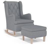 HETFTJN Fauteuil à bascule avec tabouret, gris clair, 65 x 91 x 100 cm, en polyester respirant et bois d'hévéa, design moderne avec fonction relaxation, pour salon, chambre à coucher et balcon