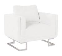 HETFTJN Fauteuil cube en cuir synthétique blanc avec pieds chromés - 85,5 x 63 x 74 cm - Design moderne - Robuste et confortable - Avec coussin - Pour salon, chambre à coucher, bureau