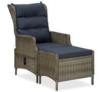 HETFTJN Fauteuil de jardin réglable avec repose-pieds, en polyrotin marron, 57 x 88 x 100 cm, robuste et confortable, pour terrasse, balcon, camping, salon