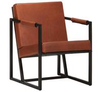 HETFTJN Fauteuil de Salon en Cuir Véritable Marron - Chaise Relax Vintage Design Élégant et Robuste en Acier pour Bureau, Chambre et Coin Lecture - Confort Supérieur pour Détente - 55x62x75 cm