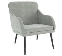 HETFTJN Fauteuil en velours gris clair 63 x 76 x 80 cm avec structure en métal, fauteuil de lecture rembourré et fauteuil de salon, avec accoudoirs, meuble de relaxation moderne pour salon, chambre à