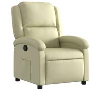 HETFTJN Fauteuil Inclinable Manuel en Cuir Véritable Crème, Chaise de Relaxation avec Repose-Pied Réglable et Dossier Inclinable 135° pour Salon, Fauteuil de Salon en Bois et Métal