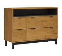 HETFTJN FLAM - Armoire à tiroirs - 110 x 40 x 80 cm - En pin massif - Noir et marron - Vintage - Commode avec 4 tiroirs - Compartiment ouvert - Pour chambre à coucher, salon, couloir