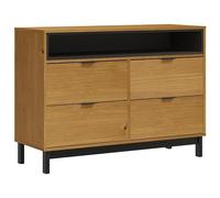 HETFTJN FLAM - Commode à tiroirs, 110 x 40 x 80 cm, en pin massif avec aspect chêne, 4 tiroirs, compartiment ouvert, robuste, durable, design moderne, pour chambre à coucher, salon, couloir