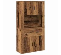 HETFTJN Haut de Buffet Bois Ancien 80x33x150 cm - Vaisselier Rustique en Bois d'Ingénierie avec 4 Portes et Tiroir - Meuble de Rangement Chic pour Cuisine Salle à Manger et Salon