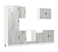 HETFTJN Kalmar Lot de 7 armoires de cuisine en bois gris Sonoma 80 x 46 x 81,5 cm Design moderne Grand espace de rangement robuste et facile d'entretien pour cuisine, salon, cuisine, salle à manger
