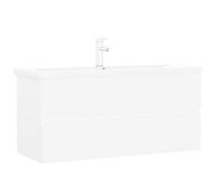 HETFTJN Lavabo avec meuble bas, blanc, 100 x 38,5 x 45 cm, en bois dérivé du bois et bac en céramique, bonde push-open, design intemporel pour petites salles de bains et WC d'invités