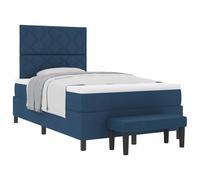 HETFTJN Lit à Ressorts 120 x 200 cm Bleu en Tissu, Lit Boxspring Complet avec Matelas Fermeté Moyenne, Surmatelas, Tête de Lit Réglable et Banc pour Chambre Adulte