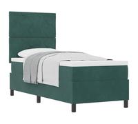 HETFTJN Lit à Ressorts 80x200 cm avec Matelas et Surmatelas, Lit Simple en Velours Vert Foncé avec Tête de Lit Réglable en Hauteur et Cadre de Lit en Bois Massif pour Chambre