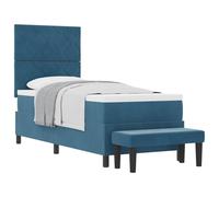 HETFTJN Lit à Ressorts Boxspring 80x200 cm avec Tête de Lit en Velours Bleu Foncé, Lit Complet 1 Personne avec Matelas Mousse Moyennement Ferme, Surmatelas et Banc pour Chambre
