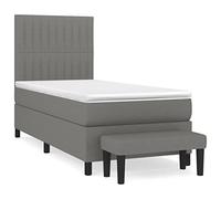 HETFTJN Lit à Sommier 100x200 cm avec Matelas Ressorts Ensachés Surmatelas Mousse et Banc Bout de Lit, Lit Simple Rembourré en Tissu Gris Foncé avec Tête de Lit Réglable