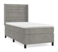 HETFTJN Lit à Sommier 100x200 cm en Velours Gris Clair, Lit Capitonné Complet avec Matelas à Ressorts Ensachés, Surmatelas en Mousse et Tête de Lit Réglable pour Chambre