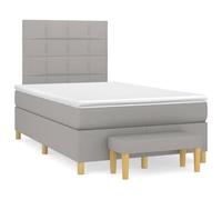 HETFTJN Lit à Sommier 120x200 cm Complet avec Matelas à Ressorts Ensachés, Surmatelas et Banc de Bout de Lit, Cadre de Lit en Tissu avec Tête Réglable, Gris Clair