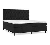 HETFTJN Lit à Sommier 180x200 cm avec Matelas à Ressorts Ensachés et Surmatelas, Cadre de Lit Double en Velours Noir avec Tête de Lit Réglable pour Chambre à Coucher