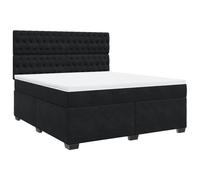 HETFTJN Lit à Sommier 180x200 cm en Velours Noir - Lit Double Adulte Complet avec Matelas à Ressorts Ensachés, Surmatelas Déhoussable et Tête de Lit Réglable en Hauteur