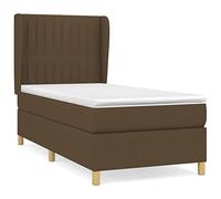 HETFTJN Lit à Sommier 80x200 cm avec Matelas et Surmatelas, Lit Simple Adulte Complet en Tissu Marron Foncé avec Tête de Lit Réglable en Hauteur pour Chambre