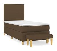HETFTJN Lit à Sommier 90x190 cm avec Matelas à Ressorts Ensachés, Surmatelas, Tête de Lit Réglable et Banc de Bout de Lit, Cadre de Lit en Tissu Marron Foncé pour Chambre