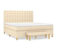 HETFTJN Lit à Sommier avec Matelas et Surmatelas Crème 160x200 cm - Ensemble de Literie Complet avec Tête de Lit Réglable et Banc de Bout de Lit en Tissu pour Chambre Adulte