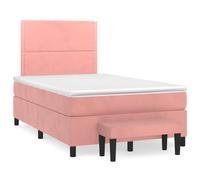 HETFTJN Lit à Sommier avec Matelas et Surmatelas, Lit Complet 120x200 cm en Velours Rose, Tête de Lit Réglable et Banc de Bout de Lit, Ensemble Chambre Adulte et Ado