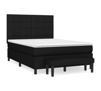 HETFTJN Lit à Sommier Boxspring 140x200 cm avec Matelas à Ressorts Ensachés, Surmatelas en Mousse et Banc Bout de Lit, Lit Double Rembourré en Tissu Noir pour Chambre