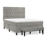 HETFTJN Lit à Sommier Complet 140x200 cm Velours Gris Clair avec Matelas à Ressorts Ensachés, Surmatelas, Tête de Lit Réglable et Banc de Bout de Lit pour Chambre Adulte