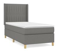 HETFTJN Lit à Sommier Complet 80x200 cm avec Matelas et Surmatelas, Cadre de Lit en Tissu Gris Foncé et Bois Massif, Tête de Lit Oreilles Réglable, Lit Simple pour Chambre Adulte